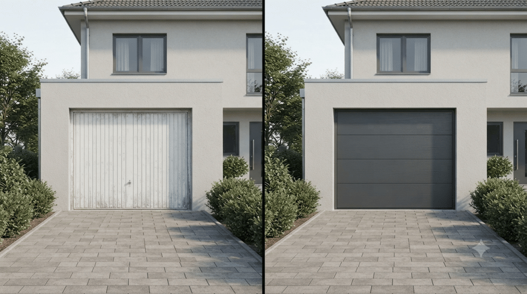 Garagepoort voor en na de renovatie
