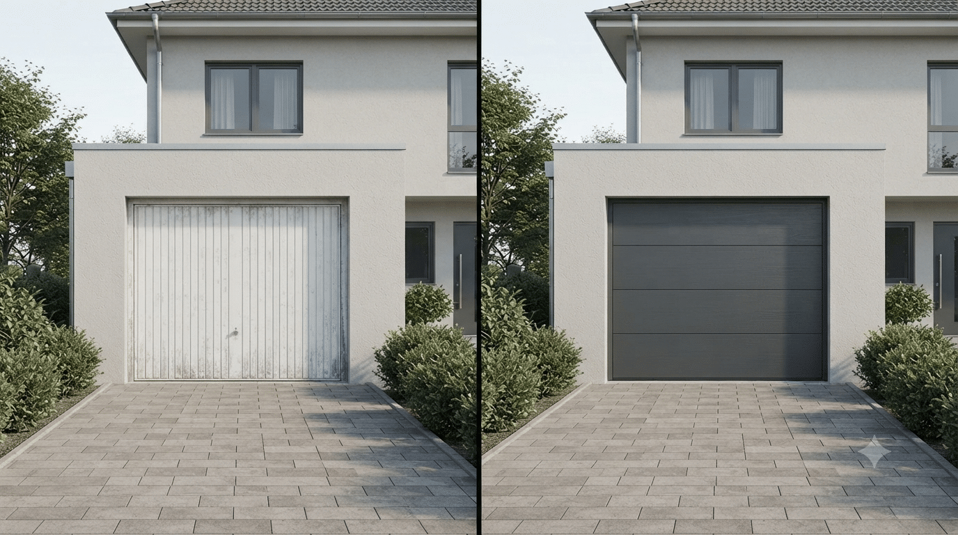 Garagepoort voor en na de renovatie