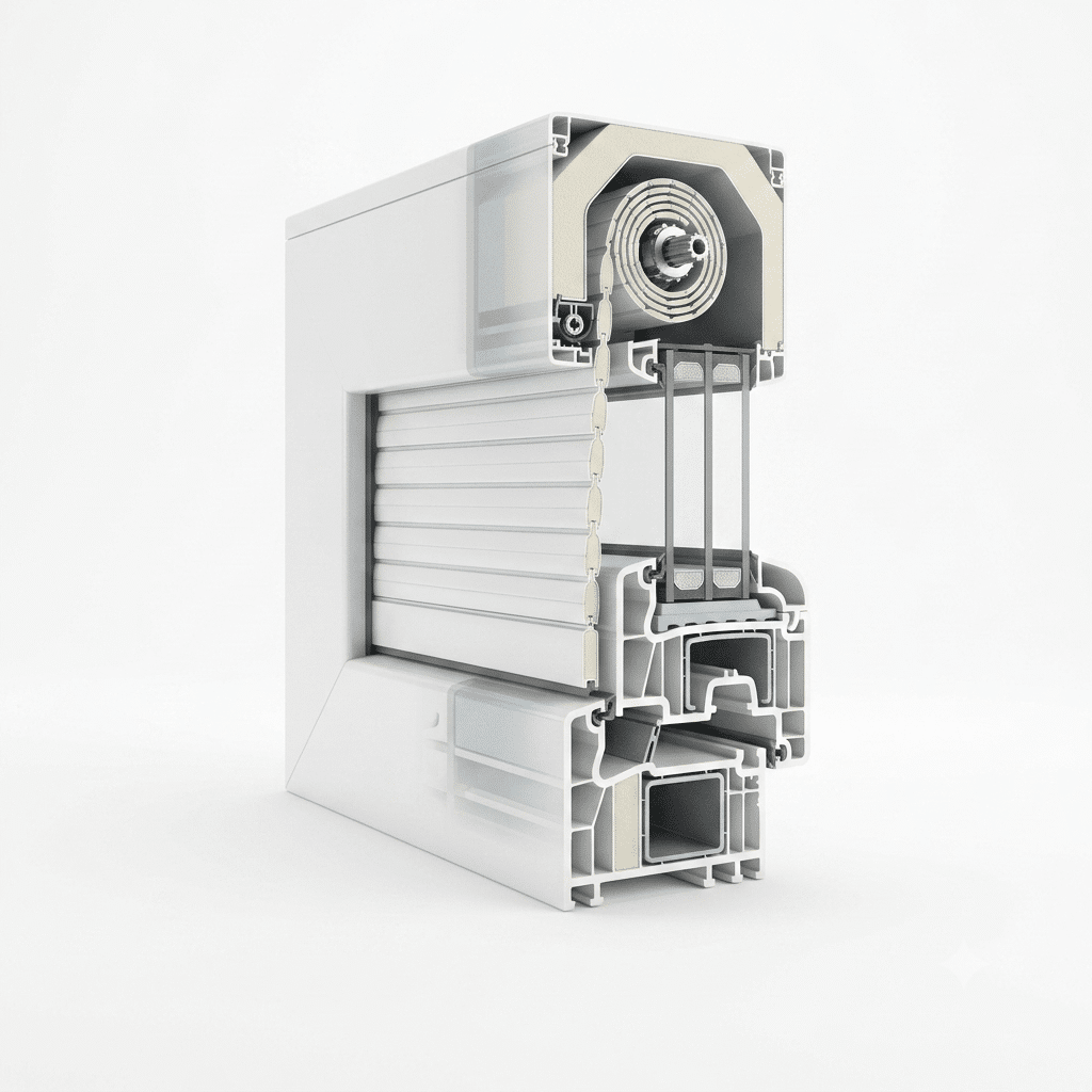 Technische 3D-weergave van een rolluik